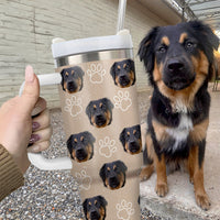 Thumbnail for Personalized 40 oz Tumbler With Handle and Straw Lid - Gift For Pet Lovers - Dog Cat Face Photo Retro Style FC