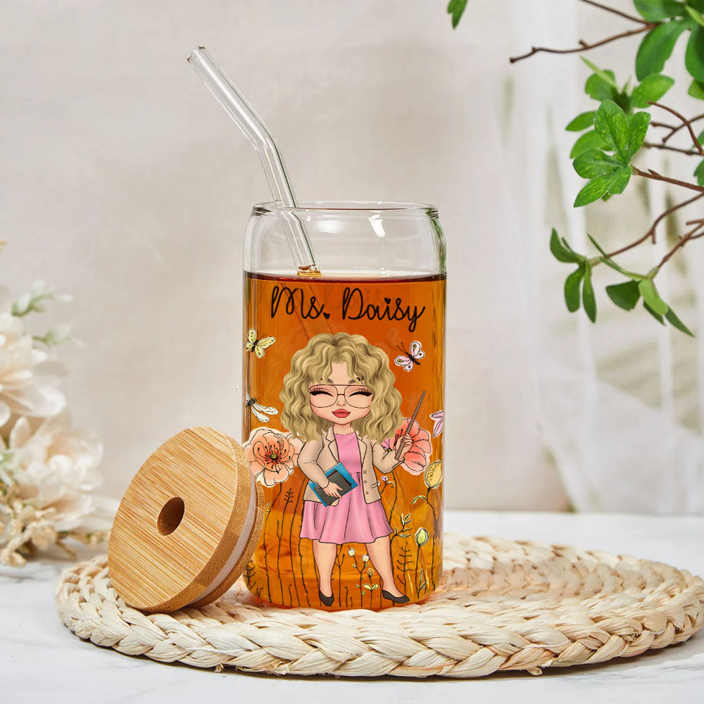 Custom Thank You For Helping Me Grow Teacher Glass Bottle/Frosted Bottle With Lid & Straw, Gift For Teacher AF