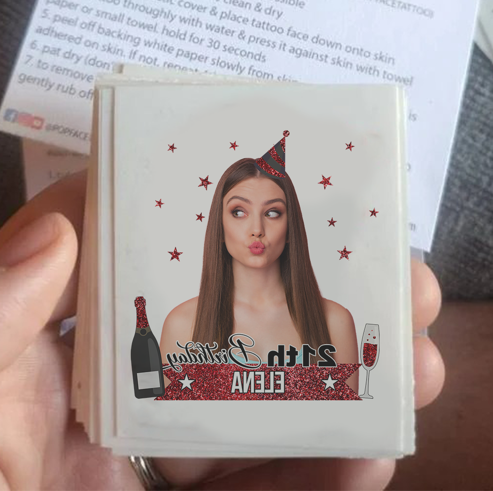 Personalized Happy Birthday Photo Glitter Party Tattoos, B-day Party Supply FC