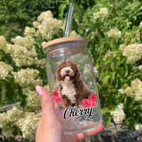 Thumbnail for Personalized Multicolor Floral Butterfly Dog Cat Photo Glass Bottle/Frosted Bottle With Lid & Straw AF