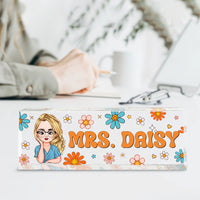 Thumbnail for Custom Flowers Retro Magic Teacher Name Acrylic Desk Name Plate, Gift For Teacher AI