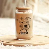 Thumbnail for Custom Dog Face Line Drawing Glass Bottle/Frosted Bottle With Lid & Straw AF