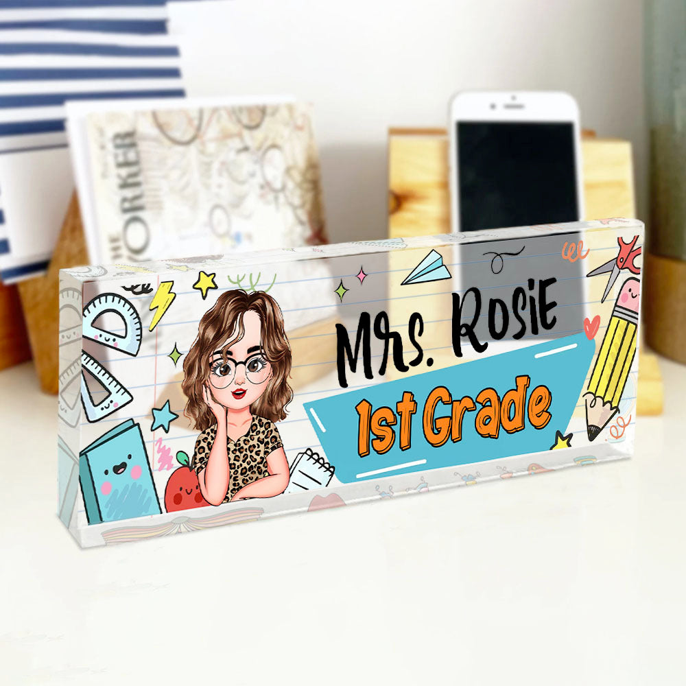 Custom Best Teacher Ever Acrylic Desk Name Plate, Gift For Teacher AI
