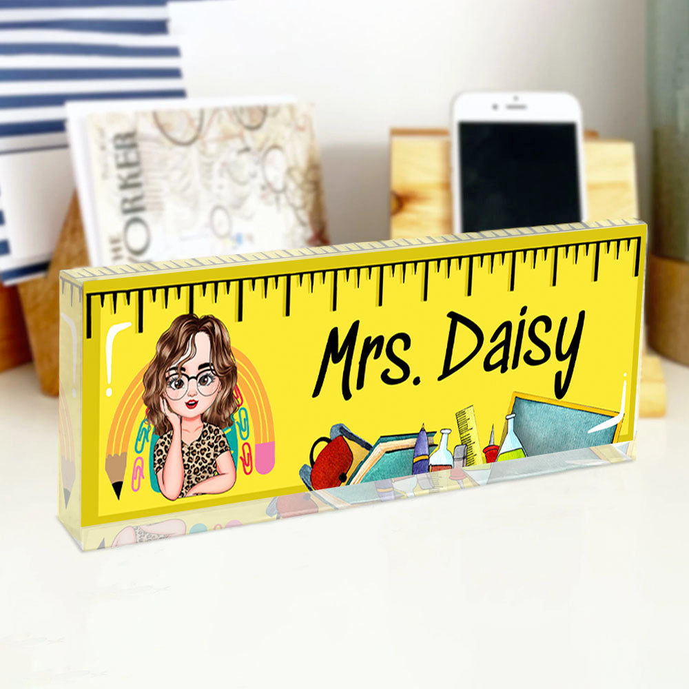 Custom Teacher Name Ruler Acrylic Desk Name Plate, Gift For Teacher AI