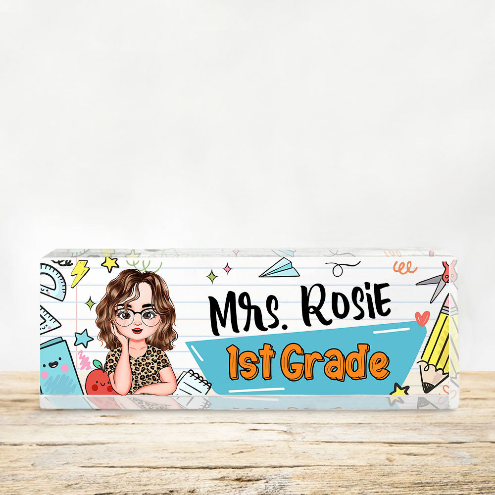 Custom Best Teacher Ever Acrylic Desk Name Plate, Gift For Teacher AI