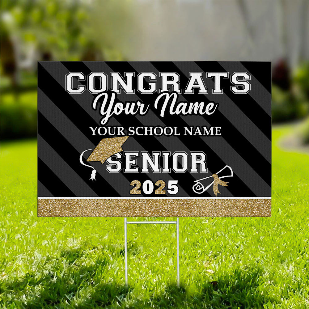 Custom Senior 2025 Glitter Graduation Lawn Sign With Stake, Graduation Gift