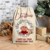 Thumbnail for Personalized Santa Sack - Christmas Gift For Family - Christmas Wreath Family Photo AB