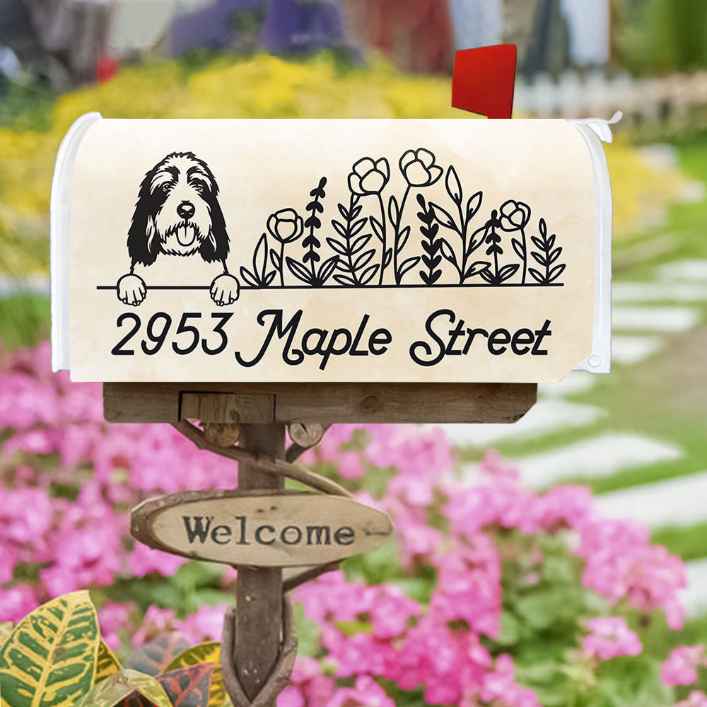 Custom Black Drawing Dog Address Mailbox Cover, Dog Lover Gift FC
