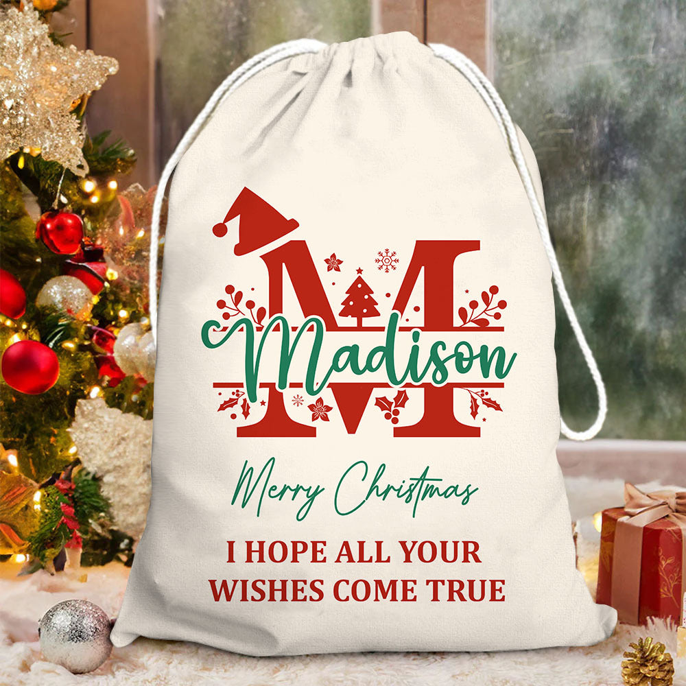 Personalized Santa Sack - Christmas Gift For Family - Christmas Monogram With Name AB