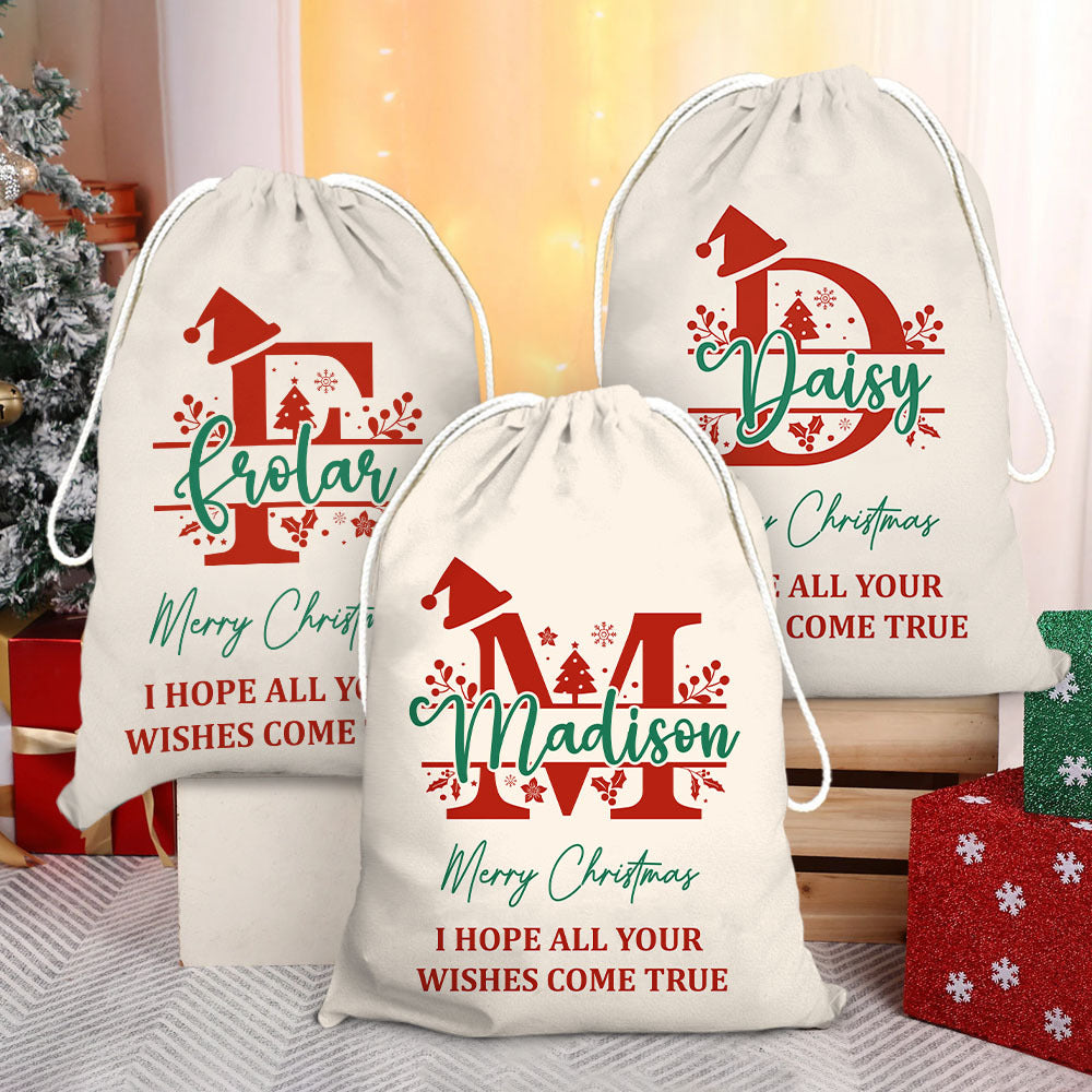 Personalized Santa Sack - Christmas Gift For Family - Christmas Monogram With Name AB