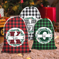 Thumbnail for Custom Buffalo Plaid With Monogram Family Santa Sack, Christmas Gift AB