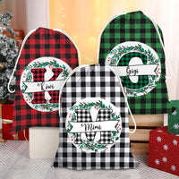 Thumbnail for Custom Buffalo Plaid With Monogram Family Santa Sack, Christmas Gift AB