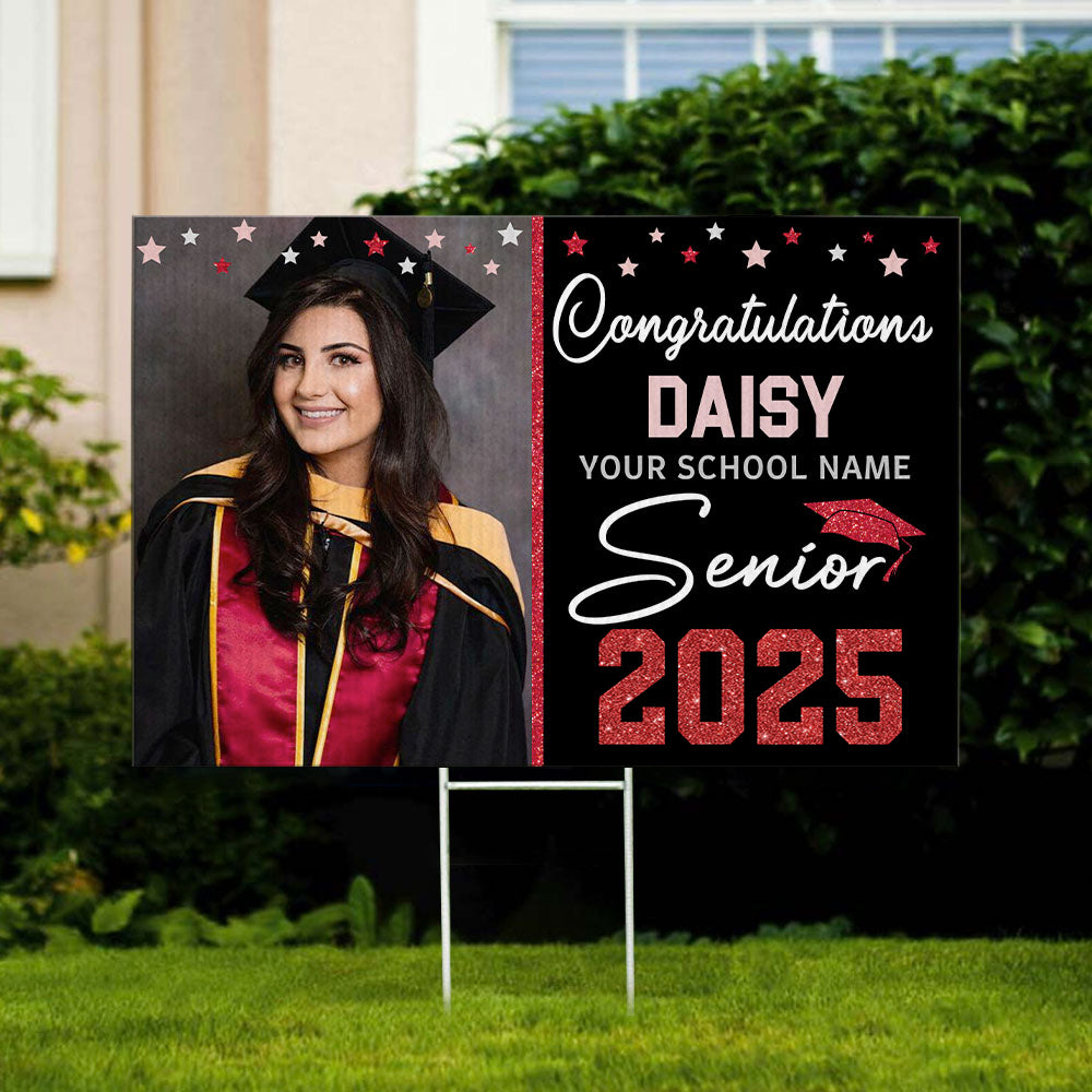 Personalized Photo Congratulations Senior 2025 Yard Sign With Stake, Graduation Decoration Gift FC