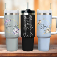 Thumbnail for Personalized 40oz Tumbler - Gift For Pet Lovers - Floral Name Dog Face Line Drawing Yoycol