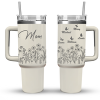 Thumbnail for Personalized Insulated Engraved 40oz Tumbler - Mother's Day Gift - Floral Butterflies Mom And Kids YC