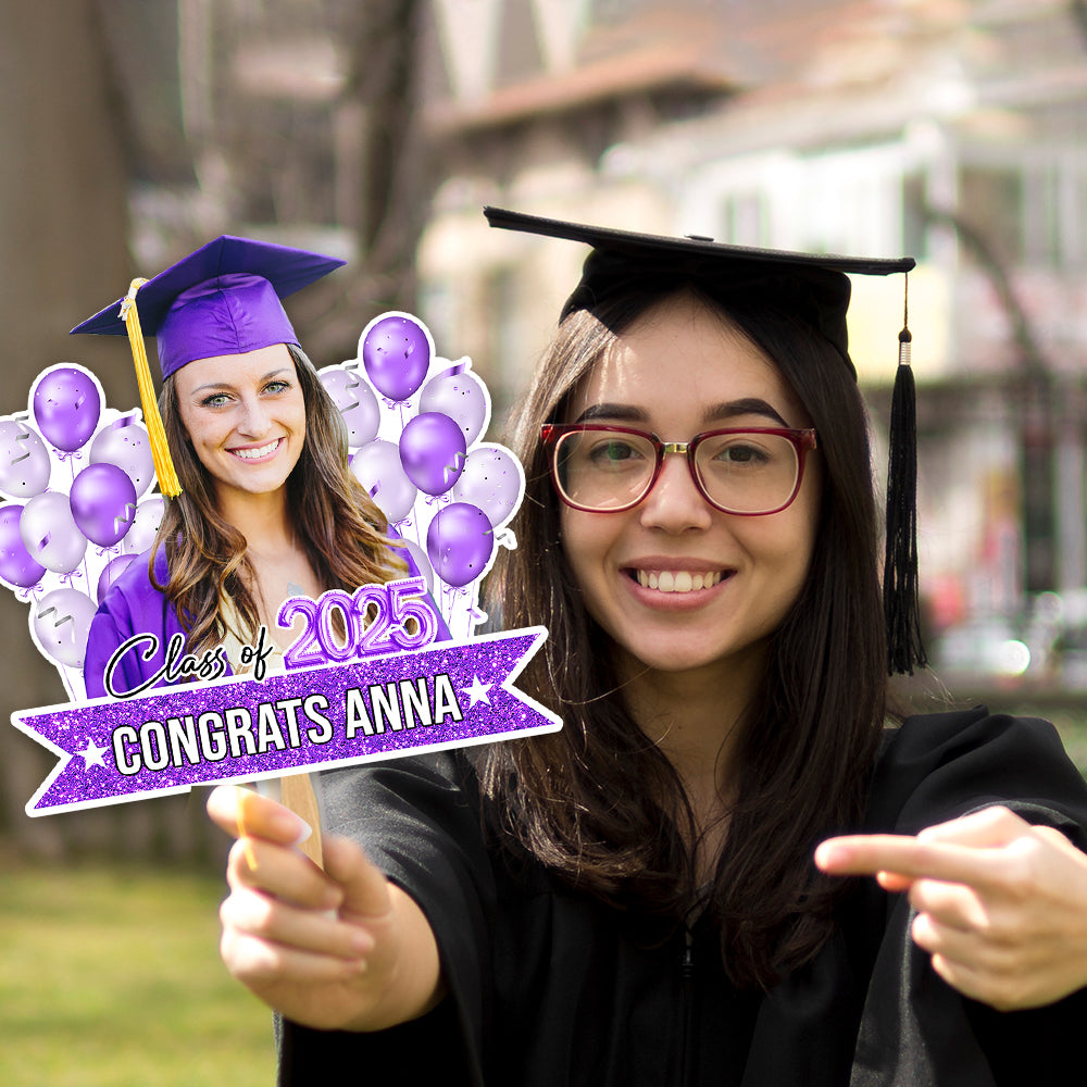 Custom Colorful Balloons Class Of 2025 Face Fans With Wooden Handle, Gift For Graduation Party FC