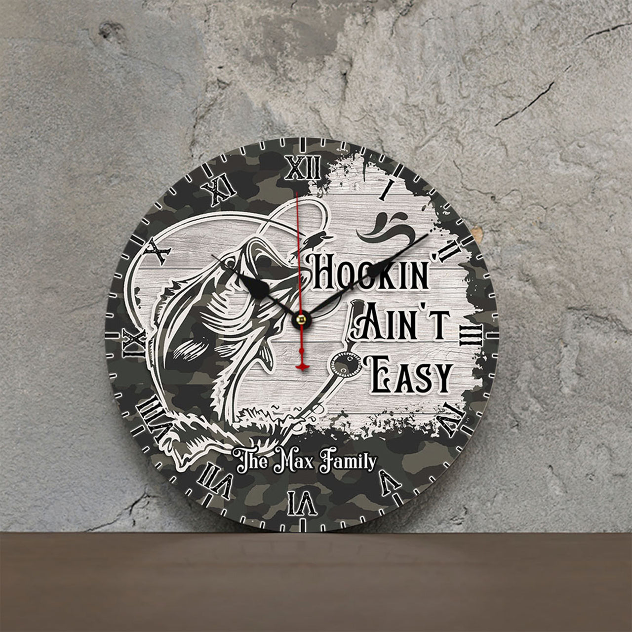 Personalized Hookin Aint Easy Fishing Wall Wooden Clock, Gift For Family FC