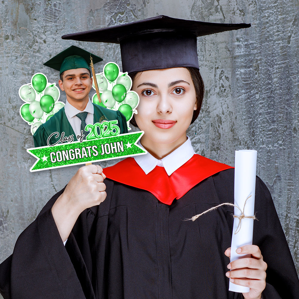 Custom Colorful Balloons Class Of 2025 Face Fans With Wooden Handle, Gift For Graduation Party FC