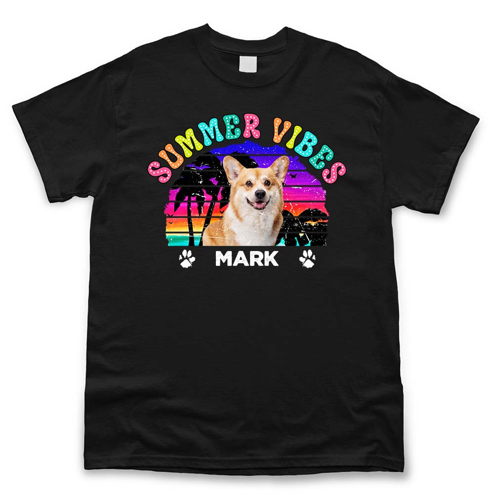 Personalized Summer Vibes Dog Cat Photo Retro T-shirt, Gift For Pet Lovers Merchize