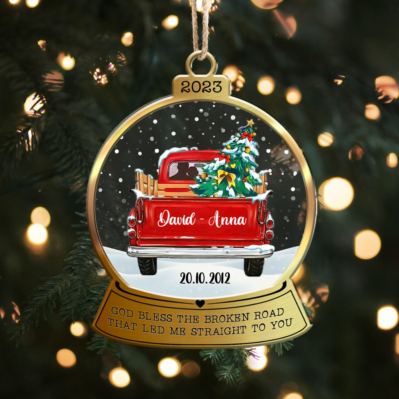 Personalized Christmas Couple Red Truck Printed Acrylic Ornament, Gift For Lovers, Husband & Wife AC