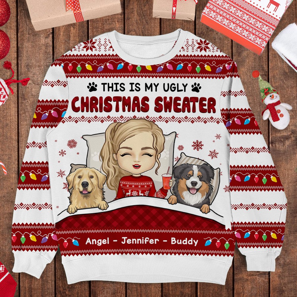 Personalized Ugly Christmas Sweater - Christmas Gift For Pet Lovers - Dog Mom Ugly Sweater AB