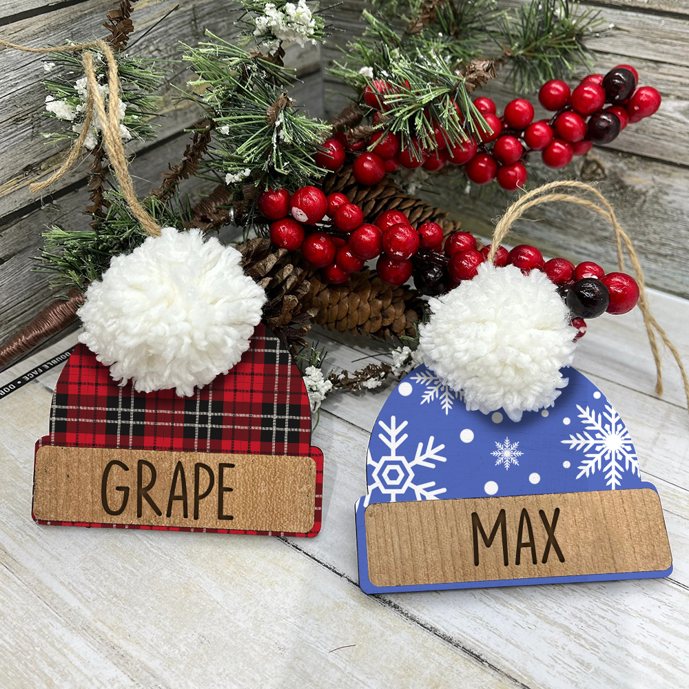 Custom Family Name Beanie Hat Ornament, Christmas Gift AE