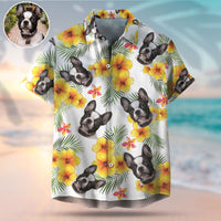 Thumbnail for Custom Pet Face Photo White Hawaiian Shirt, Yellow Hibiscus AI