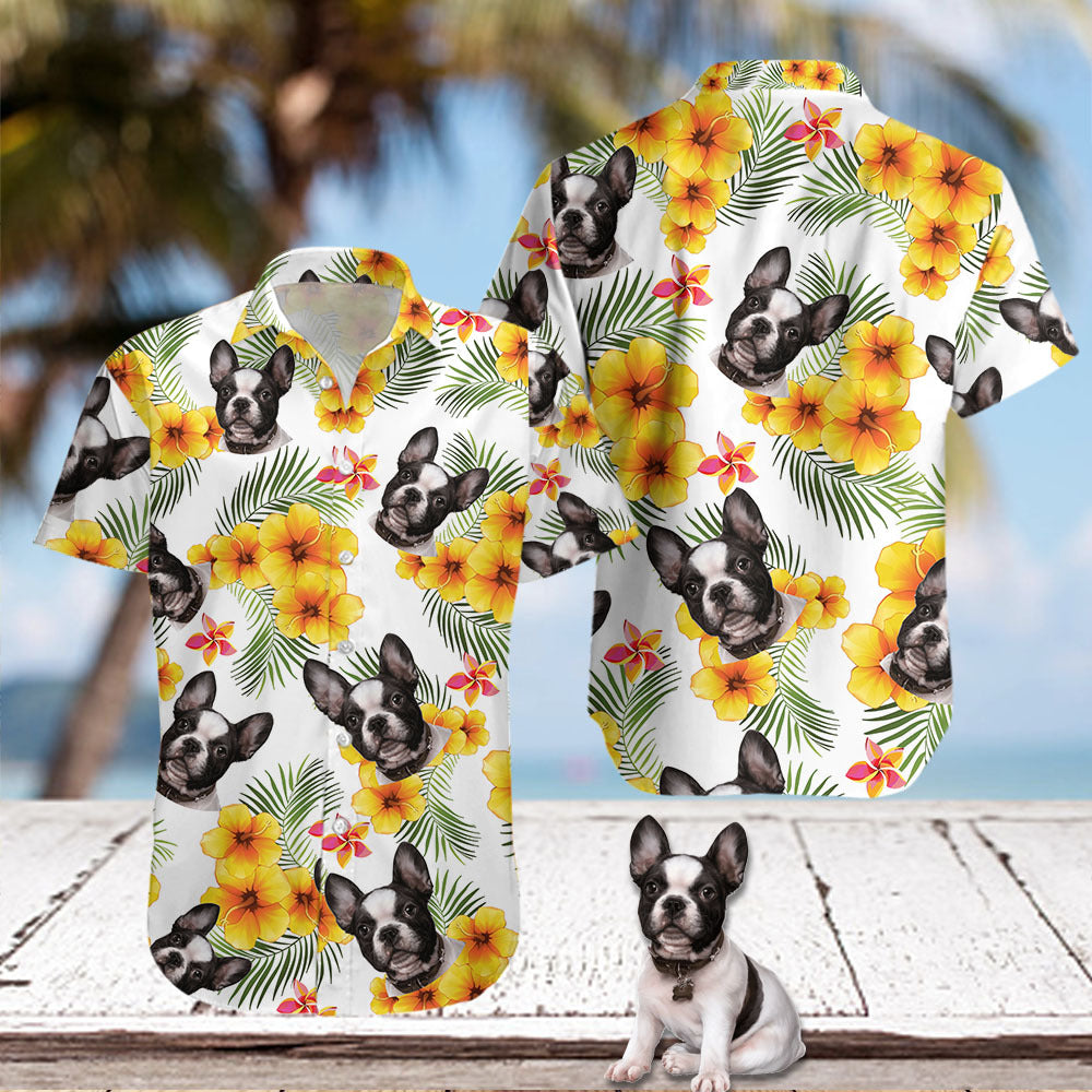 Custom Pet Face Photo White Hawaiian Shirt, Yellow Hibiscus AI