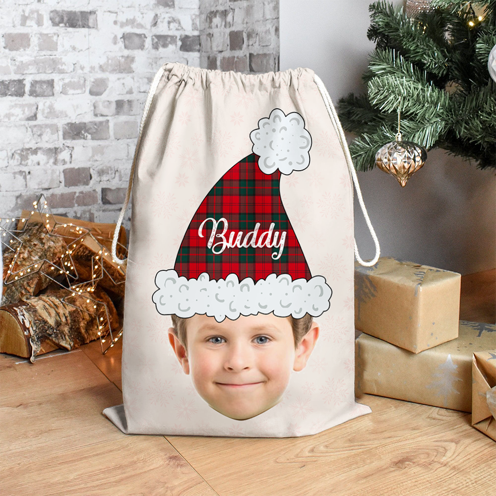 Custom Santa Hat With Name Photo Christmas Bag, Christmas Gift AB