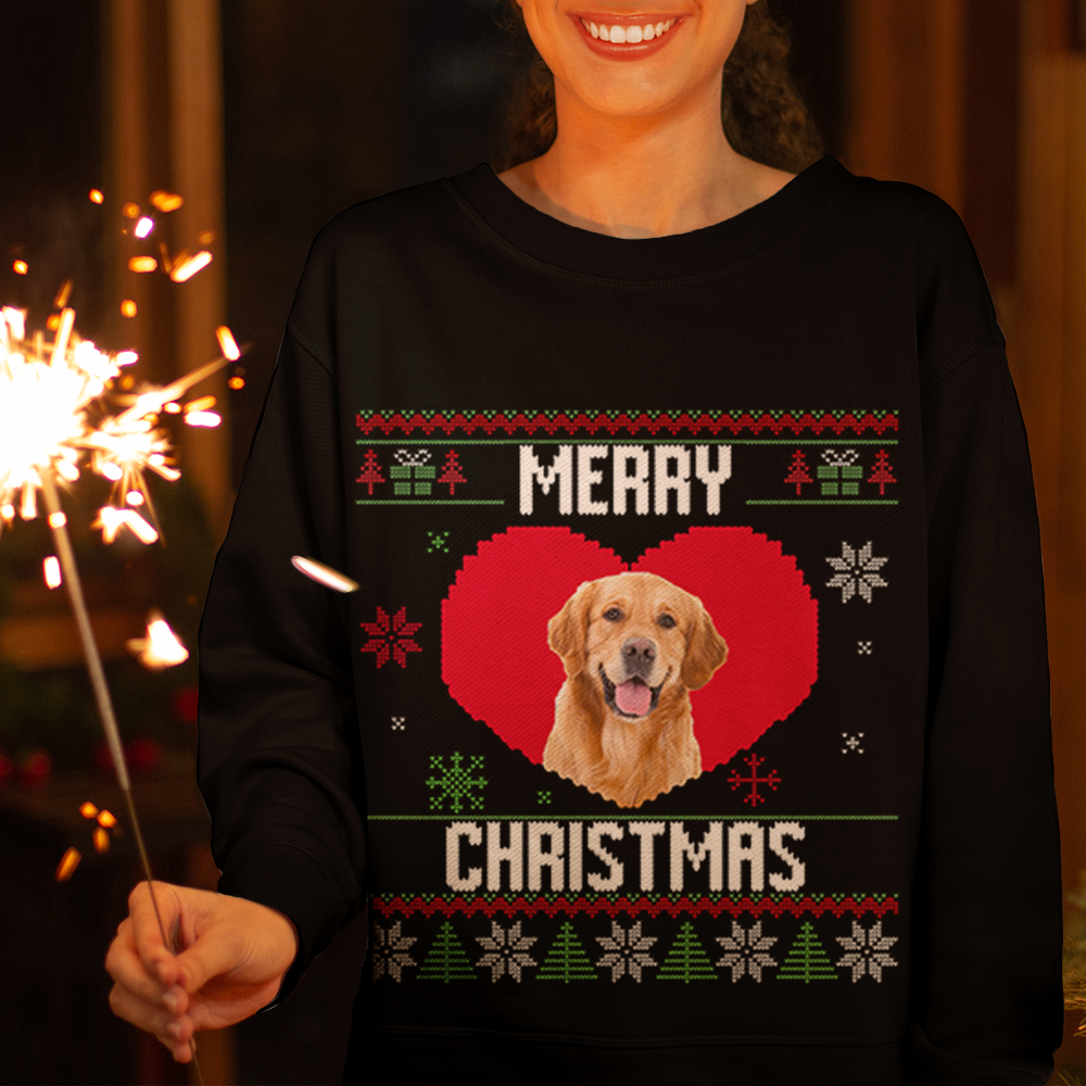 Pet In My Heart Photo Ugly Christmas Sweatshirt, All-Over-Print Sweatshirt AB