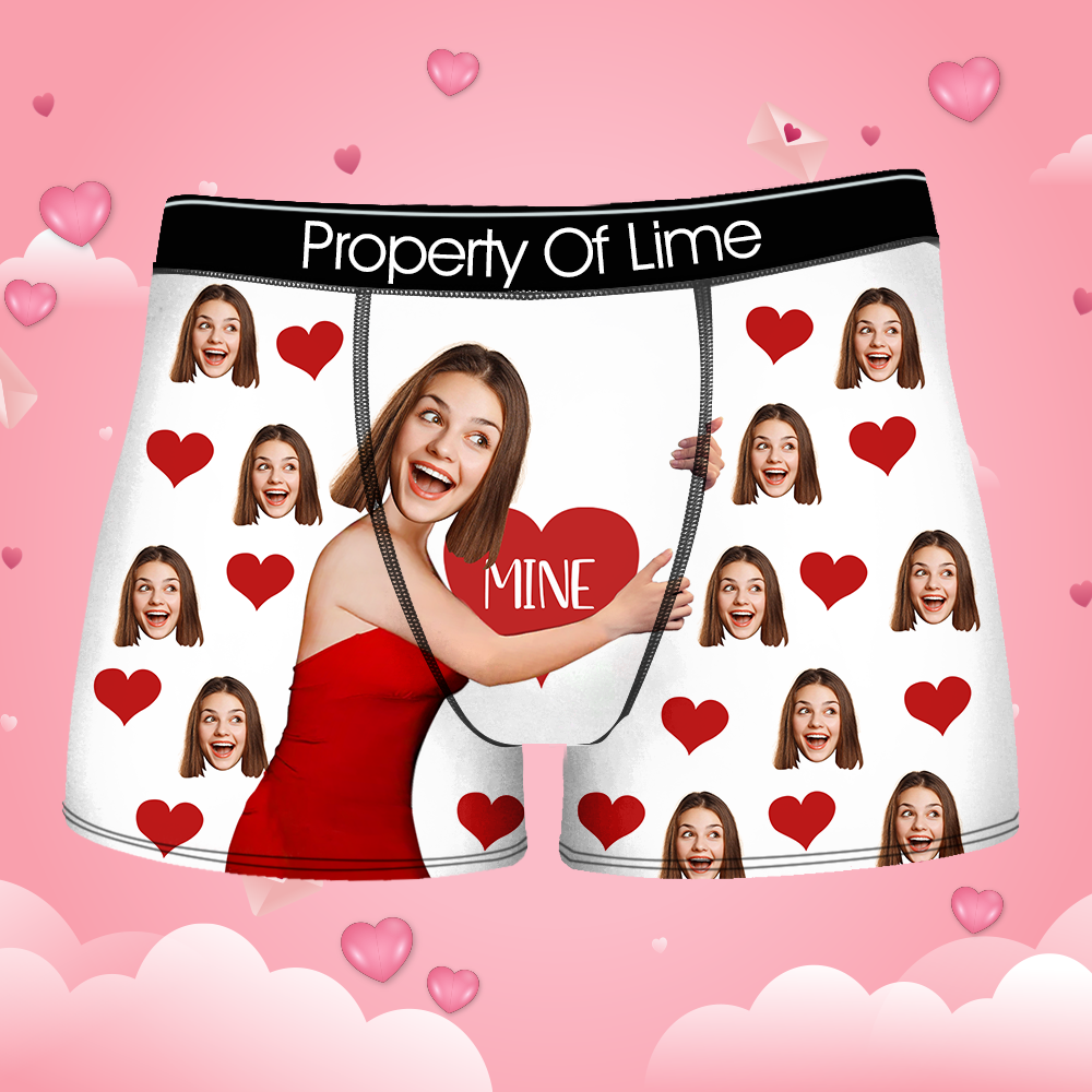 Custom It's Mine Photo Men's Boxer Briefs, Valentine Gift Ideas For Him AI