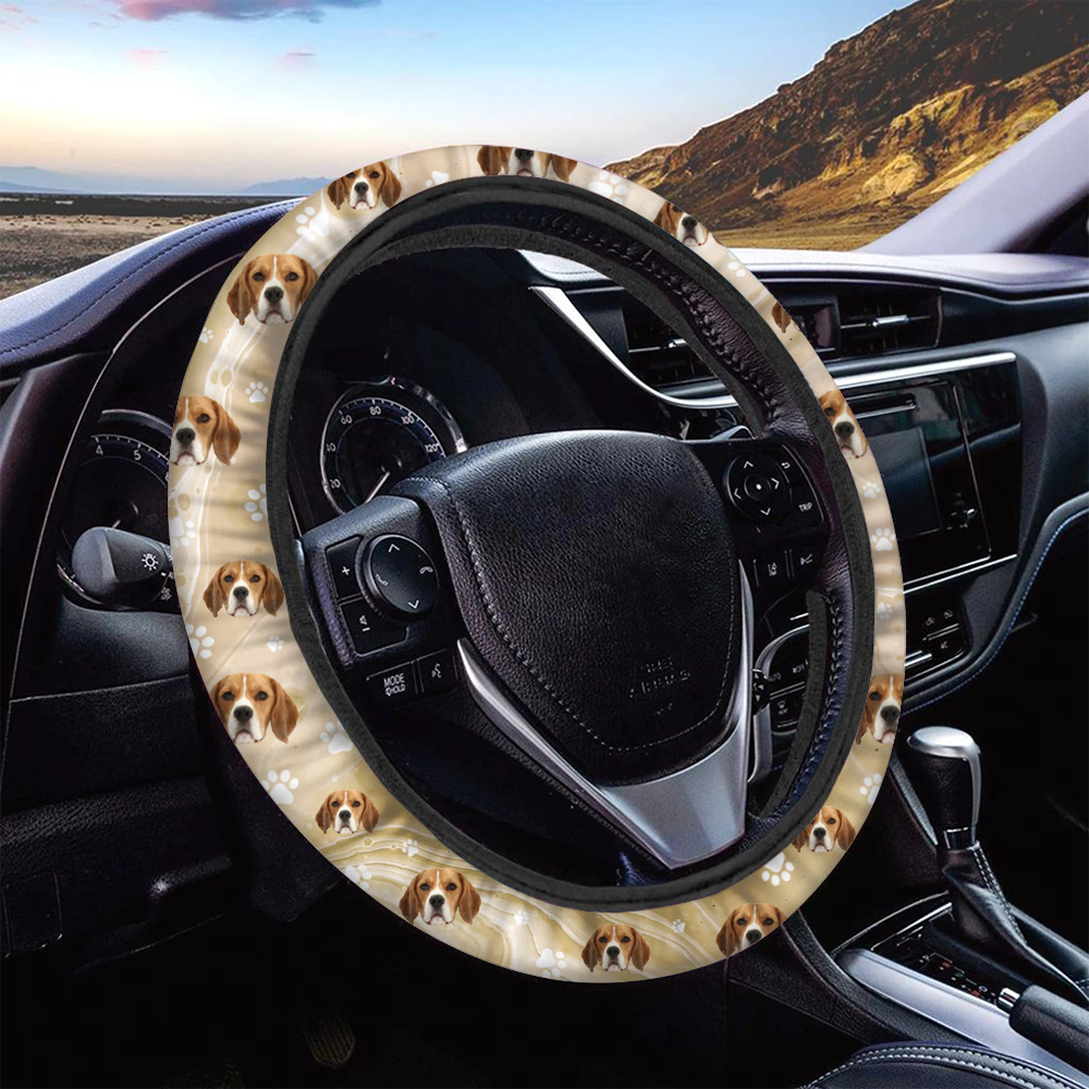 Custom Sparkling Marble Dog Cat Photo Car Steering Wheel Cover, Pet Lover Gift FC