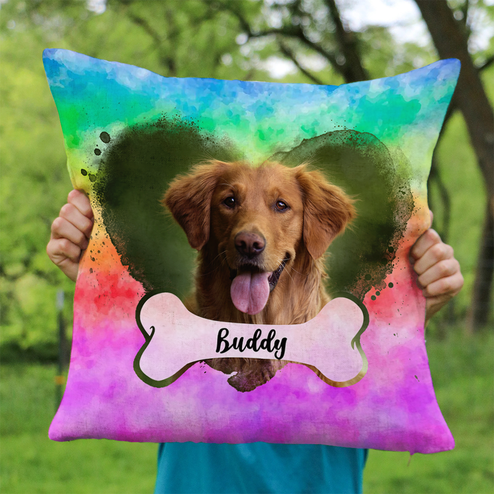 Custom Dog Photo Heart & Bone Pillow, Dog Lover Gift AD