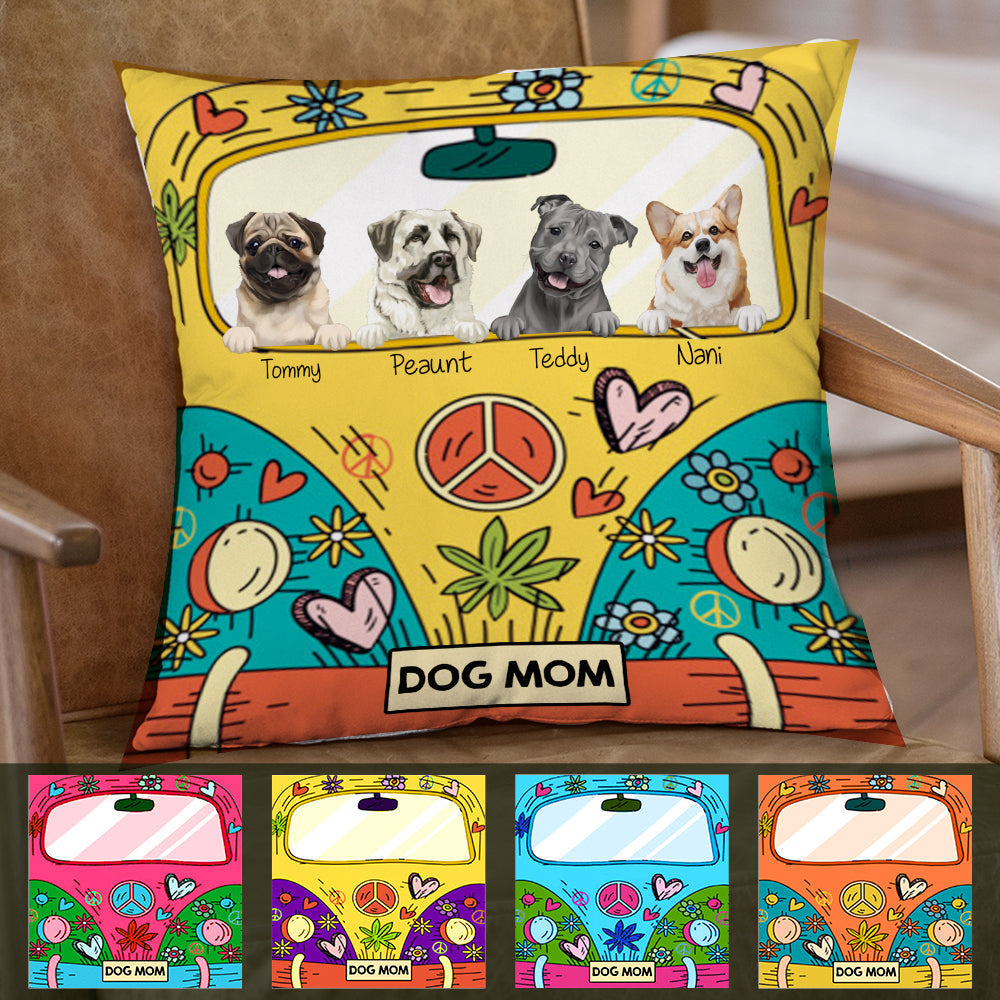 Hippie Dog Mom - Personalized Fluffy Pillow, Gift for Dog Mom, Dog Lovers AD