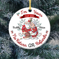 Thumbnail for Personalized I'm Yours No Refund Santa Claus Couple Printed Ceramic Ornament, Gift For Grandparent AE