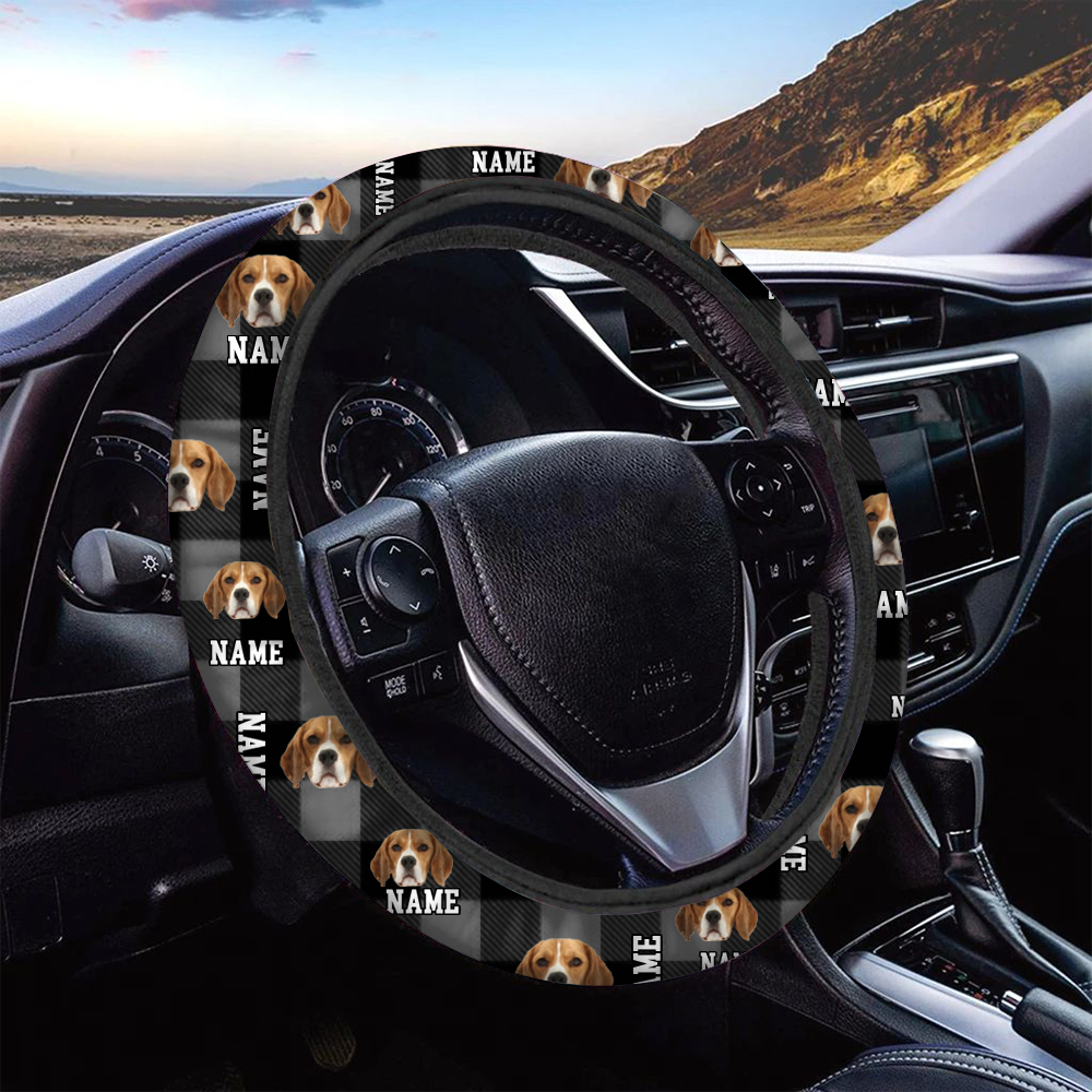 Custom Dog Mom Dog Dad Photo Car Steering Wheel Cover, Pet Lover Gift JonxiFon