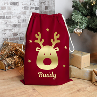 Thumbnail for Custom Red With Reindeer Family Santa Sack, Christmas Gift AB