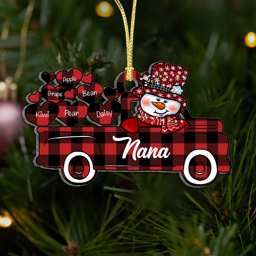 Personalized Christmas Truck Heart Grandkids Printed Acrylic Ornament, Christmas Gift For Grandma AE
