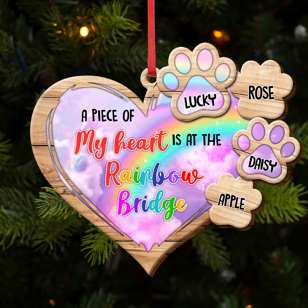 Piece Of Heart At Rainbow Bridge Dog Cat Loss Of Pet Memorial Personalized Wood Ornament Cutout AE