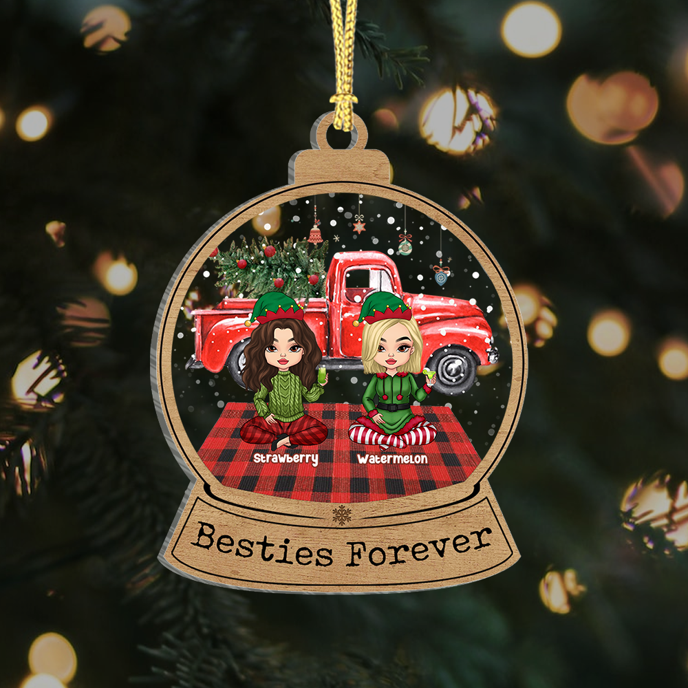 Personalized Besties Friends Forever Printed Acrylic Ornament, Christmas Gift For BFF AC