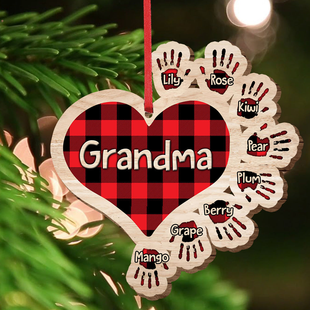Gift For Grandma Hands Christmas Wood Ornament, Customized Holiday Ornament AE