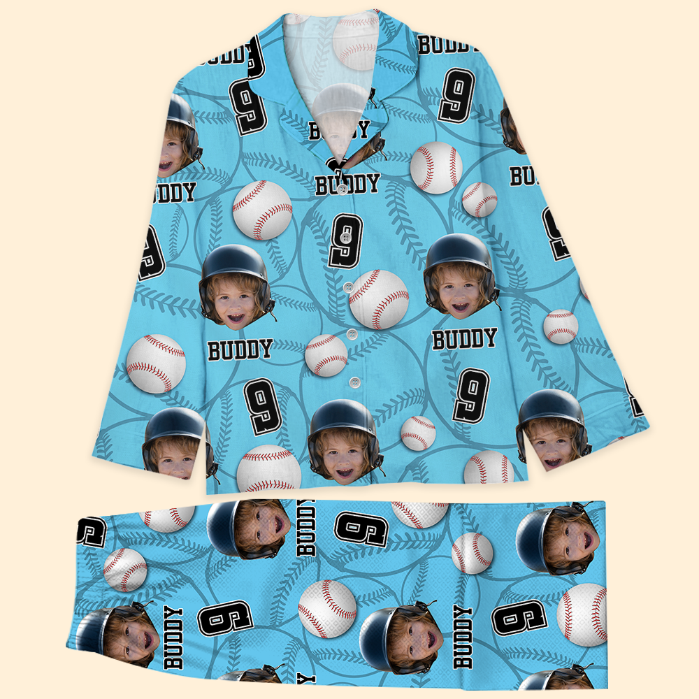 Personalized Upload Photo Custom Face Baseball Sport Pajamas, Gift For Baseball Lover AB