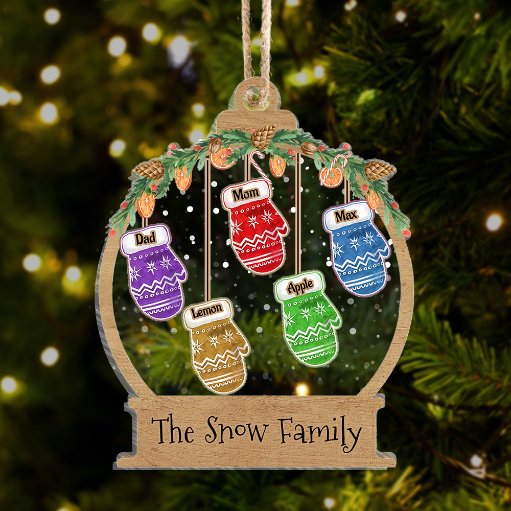 Personalized Christmas Gloves Kids Mom Grandma Printed Acrylic Ornament, Customized Holiday Ornament AE