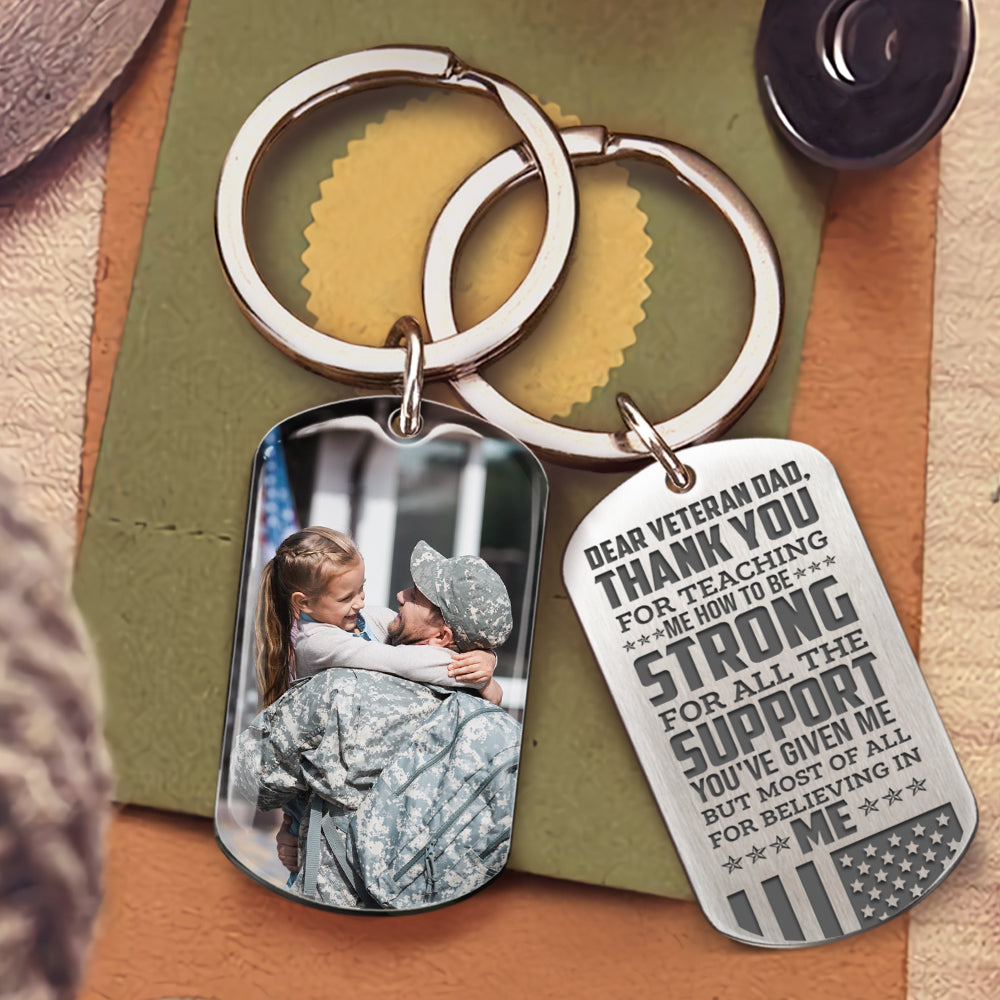 Dear Veteran Dad Photo Metal Keychain, Gift for Father's day, Veteran Dad AA