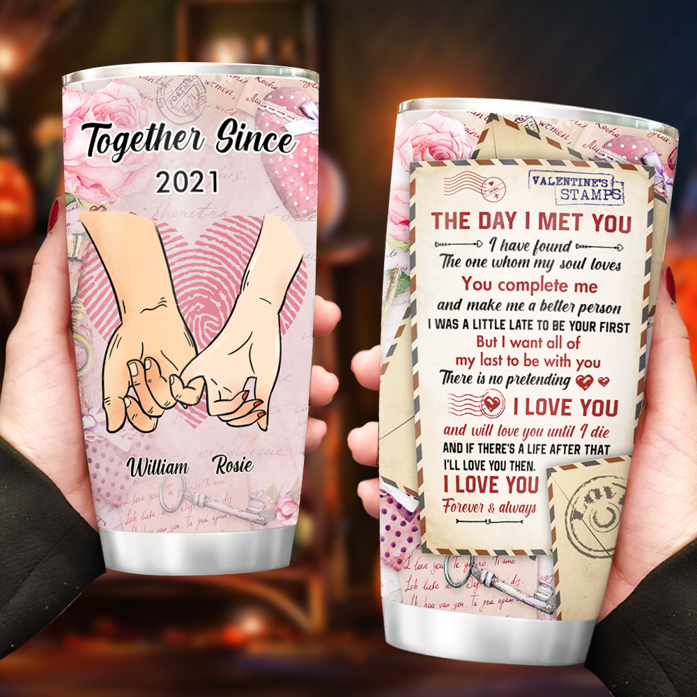 Personalized Hand In Hand Vintage Love Letter Couple Tumbler, Valentine's Day Gift AA