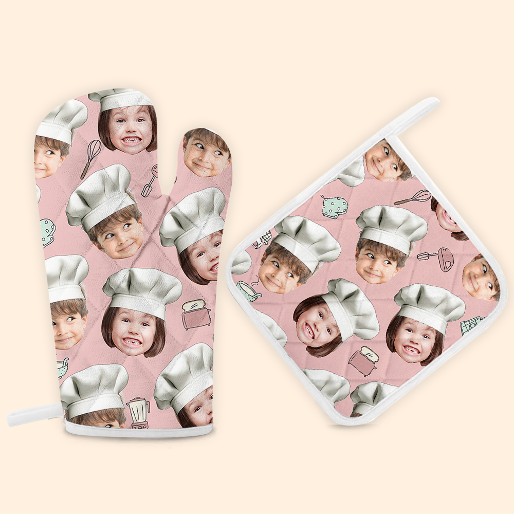 Custom Face With Chef Hat Photo Oven Mitts & Potholder, Kitchen Gift AI