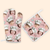 Thumbnail for Custom Face With Chef Hat Photo Oven Mitts & Potholder, Kitchen Gift AI