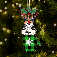 Thumbnail for Personalized Dog Peeking Christmas Santa Stocking Wood Ornament, Customized Holiday Ornament AE