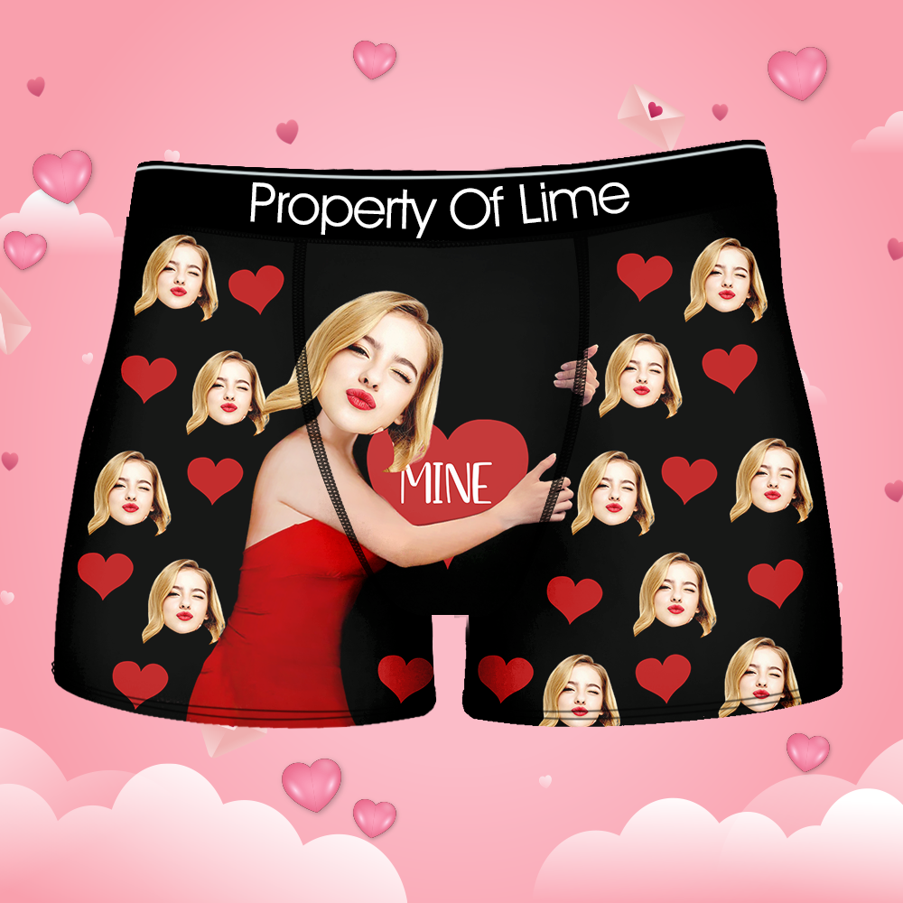 Custom It's Mine Photo Men's Boxer Briefs, Valentine Gift Ideas For Him AI