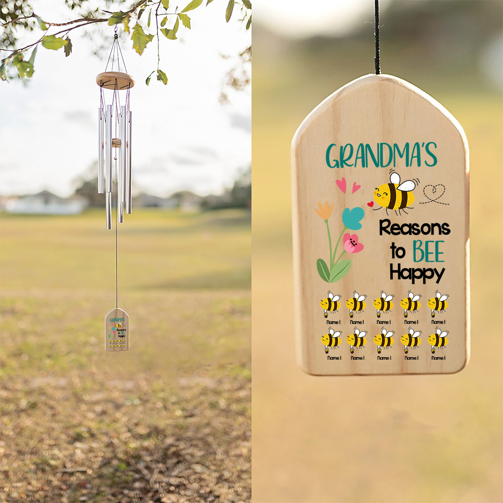 Personalized Reason To Bee Happy Wind Chime Mom Grandma, Gift For Grandma AZ